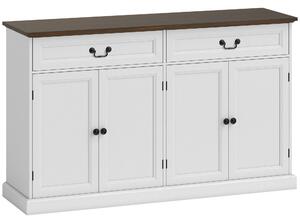HOMCOM Buffet da Cucina con 4 ante e 2 cassetti silenziosi, Mobile da salotto con ripiani regolabili, 140x40x85 cm, Bianco e marrone | Aosom Italy