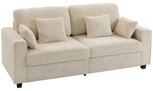 HOMCOM Divano Moderno 3 posti con braccioli larghi e 4 cuscini, rivestimento in velluto Raindrop e seduta profonda, 211,5x85x90 cm, beige | Aosom Italy