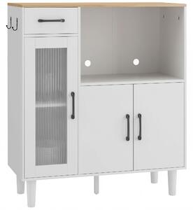 HOMCOM Credenza da cucina con cassetto, Armadio con 2 ante e vano aperto, porta in vetro acrilico rigato, 80x34x91 cm, Bianco | Aosom Italy