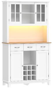 HOMCOM Dispensa da Cucina con Illuminazione LED e Controllo via APP, Portabottiglie e Ante in Vetro Bianco, 100x39.5x180 cm, Bianco | Aosom Italy