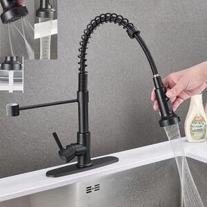 Rubinetto da cucina nero, rotazione a 360 gradi, corpo in rame, sistema a 3 getti, rubinetto a scomparsa, nero opaco