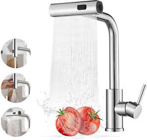 Rubinetto da cucina con braccio orientabile, girevole a 360°, ad alta pressione, rimovibile, 3 getti d'acqua, braccio di lavaggio, cucina, acciaio inossidabile