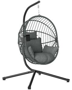 Outsunny Poltrona Sospesa a Uovo con Cuscino Imbottito e Cesto Pieghevole, 120x106x188 cm, Grigio | Aosom Italy