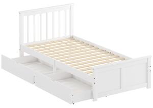 HOMCOM Telaio Letto con 2 Cassetti su Ruote, Pediera e Rete a Doghe in Legno Massiccio, 90x190 cm, Bianco | Aosom Italy