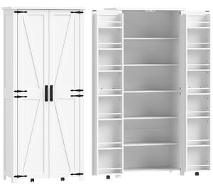 HOMCOM Armadio da cucina con 6 scomparti e 14 portarack, 2 ante con rotella e 6 scomparti, 80x40x180 cm, Bianco | Aosom Italy
