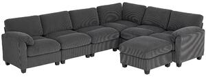 HOMCOM Divano angolare a U con braccioli imbottiti e ottomana in velluto a coste, 292x224x85 cm, Grigio scuro | Aosom Italy