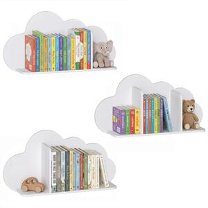 AIYAPLAY Set 3 Mensole da Parete per Libri a Forma di Nuvola, per Bambini 3-8 Anni, Bianco | Aosom Italy