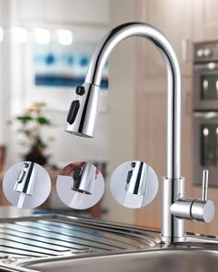 Rubinetto da cucina in acciaio inossidabile, miscelatore girevole a 360° con cartuccia Vetroceramica a tenuta stagna, 3 tipi di getto, cromato