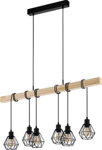 EGLO TOWNSHEND 5, Nero, Marrone, Acciaio, Legno, Universale, IP20, Classe I, Attacco E27