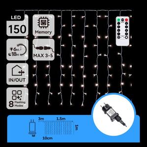 Aigostar - Catena luminosa di Natale per esterni 150xLED/6W/230V/8 funzioni 1,5x1m IP44 bianco freddo+telecomando