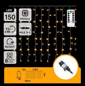 Aigostar - Catena luminosa LED natalizia per esterni 150xLED/6W/230V/8 funzioni 1,5x1m IP44 bianco caldo+telecomando