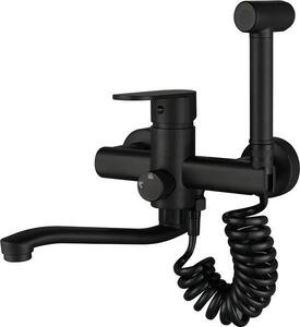 Miscelatore da cucina nero a parete con doccetta, miscelatore a parete con testa girevole a 360 gradi, facile da installare, miscelatore da cucina nero a parete (20 cm)