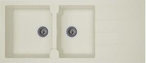 STRADOUR Lavello da incasso per cucina con 2 vasche + 1 sgocciolatoio Aloa - Resina - 116 x 50 cm - Bianco