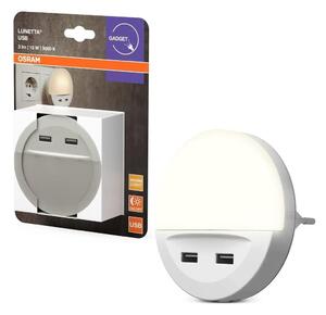 Osram - Lampada notturna LED da spina con sensore LUNETTA 2xUSB LED/13W/230V