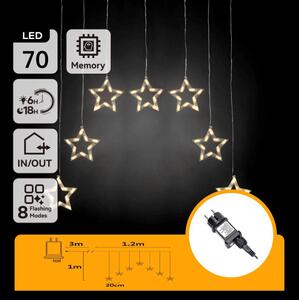 Aigostar - Catena luminosa natalizia LED da esterno 70xLED/230V 1,2x1m IP44 bianco caldo con stelle