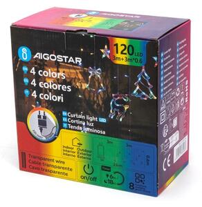 Aigostar - Catena luminosa natalizia LED RGBY da esterno 120xLED/6W/230V/8 funzioni 3x0,6m IP44 + telecomando