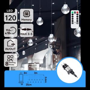 Aigostar - Catena LED natalizia da esterno 120 LED/6 W/230 V/8 funzioni 3x0,6 m IP44 bianco freddo + telecomando