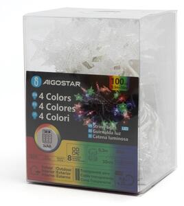 Aigostar - Catena luminosa natalizia da esterno LED RGBY 100 LED, 8 funzioni, 3x AA, 10 m, IP44, a forma di stelle