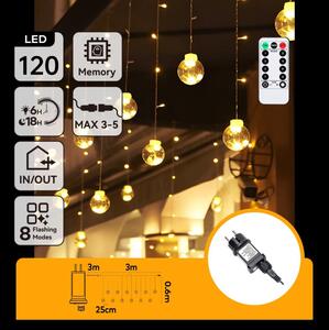 Aigostar - Catena luminosa LED natalizia da esterno, 120 LED, 6 W, 230 V, 8 funzioni, 3 x 0,6 m, IP44, bianco caldo + telecomando