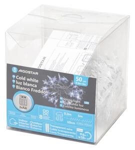 Aigostar - Catena luminosa LED da esterno 50 LED/8 funzioni, 3 batterie AA, 5 m, IP44, bianco freddo