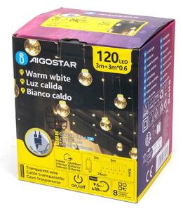 Aigostar - Catena luminosa LED natalizia da esterno, 120 LED, 6 W, 230 V, 8 funzioni, 3 x 0,6 m, IP44, bianco caldo + telecomando