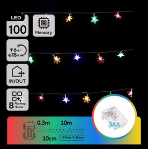 Aigostar - Catena luminosa natalizia da esterno LED RGBY 100 LED, 8 funzioni, 3x AA, 10 m, IP44, a forma di stelle