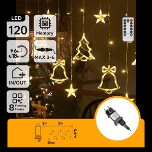 Aigostar - Catena luminosa LED natalizia da esterno 120xLED/6W/230V/8 funzioni 3x0,6m IP44 bianco caldo + telecomando