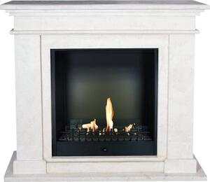 Caminetto a etanolo Xaralyn - Kos BCL-SWP - pietra naturale levigata bianca - riscaldamento a 3 kW - caminetto da incasso incluso - caminetto decorativo