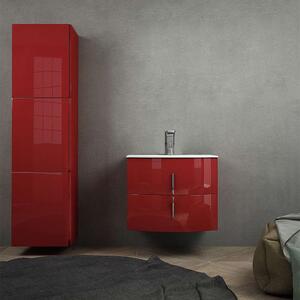 Mobile bagno rosso lucido sospeso 70 cm cassettoni soft close e con colonna 170 cm