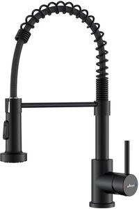 Rubinetto da cucina in acciaio inossidabile, orientabile a 360 gradi, 2 getti d'acqua, colore nero opaco