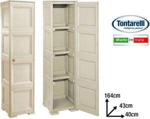 Tontarelli Armadio da Esterno / Balcone in Plastica Antipioggia 1 anta 3 ripiani Dimensioni 40x43x164 cm colore Angora
