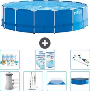 Piscina Intex con struttura rotonda - 457 x 122 cm - blu - compresa pompa - scaletta - telo di fondo - confezione di manutenzione della copertura - filtro - aspirapolvere