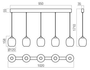 Redo 01-3490 - Lampadario LED dimmerabile sospeso su cavo KHADI 5xLED/5,2W/230V nero/fumé