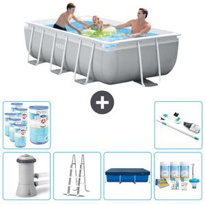 Piscina Intex con struttura a prisma rettangolare - 300 x 175 x 80 cm - grigio - inclusa pompa - copertura a scaletta - pacchetto manutenzione - filtro - aspirapolvere