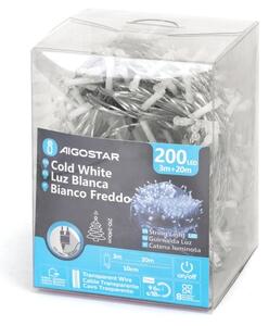 Aigostar - Catena luminosa LED per esterni, 200 LED, 8 modalità, 23 m, IP44, bianco freddo