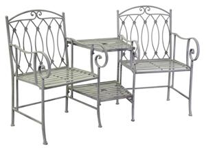 Panchina 2 posti con tavolo metallo Ragusa e portaombrellone grigio
