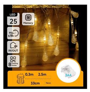 Aigostar - Catena luminosa LED natalizia da esterno 25xLED/8 funzioni 3xAA 2,5m IP44 bianco caldo gocce