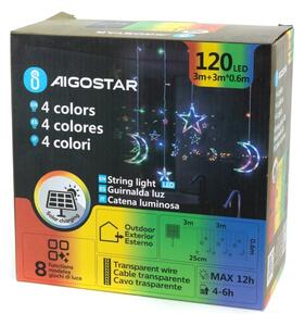 Aigostar - Catena luminosa solare a LED RGBY, 120 LED, 8 funzioni, 3 x 0,6 m, 500 mAh, IP65