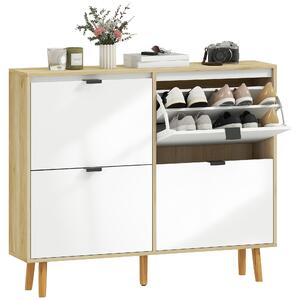 HOMCOM Scarpiera Slim Moderna con 4 Cassetti Ribaltabili per 20 Paia di Scarpe, 105x24x92.5 cm, Bianco | Aosom Italy