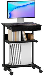 HOMCOM Scrivania PC con Cassetto Scorrevole, 2 Ripiani e 4 Rotelle, in Legno e Metallo, 56x51x79 cm, Nero | Aosom Italy