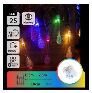 Aigostar - LED RGBY Catena luminosa per esterni 25 LED/8 funzioni 3xAA 2,5 m IP44 gocce