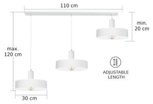 Lampadario a sospensione ARCANE con cavo 3xE27/60W/230V bianco