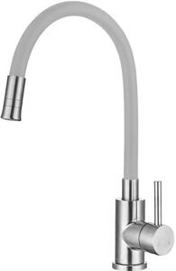 Rubinetto da cucina in acciaio inossidabile spazzolato con 2 tipi di getto, bocca flessibile, rotazione a 360°, manopola di sicurezza in silicone e finitura grigia