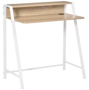 HOMCOM Scrivania per Camera e Ufficio a 2 Livelli, Arredamento Moderno in Legno e Metallo, 84x45x85cm, Bianco e Rovere