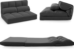 COSTWAY Divano letto basso con 2 cuscini, divano da terra trasformabile con schienale regolabile in 3 posizioni e rivestimento in velluto skin-friendly, divano per ospiti