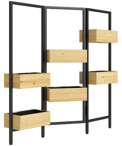Outsunny Separatore pieghevole a 3 pannelli con 6 fioriere con foro di drenaggio e fodera, 116l x 20P x 112H cm, legno naturale | Aosom Italy