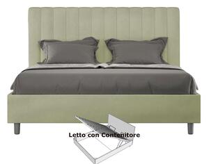 Letto Matrimoniale alla Francese con Contenitore AGUEDA In Microfibra Dimensioni 160x200 cm giroletto imbottito effetto trapuntato Te Verde