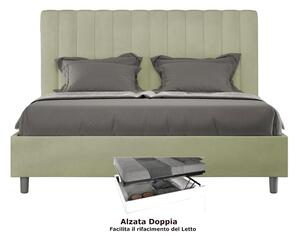 Letto matrimoniale In MIcrofibra con Doppio Contenitore AGUEDA giroletto imbottito Dimensioni 160x190 cm effetto trapuntato Te Verde