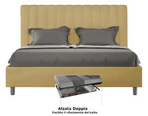 Letto matrimoniale In MIcrofibra con Doppio Contenitore AGUEDA giroletto imbottito Dimensioni 160x190 cm effetto trapuntato Ocra