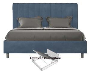 Letto Matrimoniale alla Francese con Contenitore AGUEDA In Microfibra Dimensioni 160x200 cm giroletto imbottito effetto trapuntato Blu